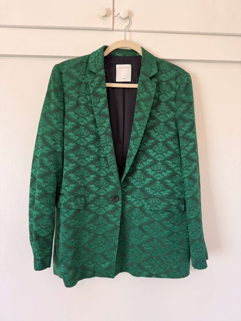 Sandro Emerald Green Jacquard Single-Button Blazer